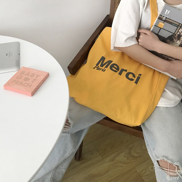 Merci♥キャンバストートバッグ L 2色☆-抜群な使いやすさ 即納】【2color】merciキャンバストートバッグ | mary